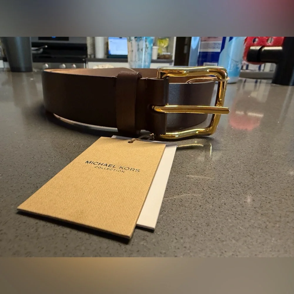 Michael Kors Collection Dark Brown‎ Leather Belt with Gold Buckle Small NEW